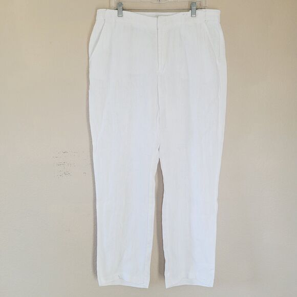 Coldwater Creek 100% Linen Womens Size 16 White Tapered Trousers Pockets Elastic - Picture 1 of 9